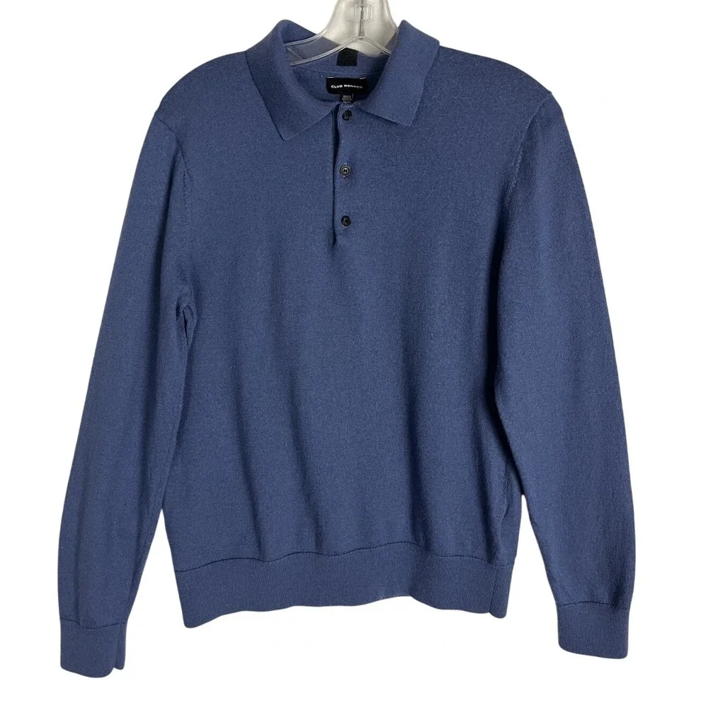 Club Room Men's‎ Size M Knit Sweater Collared Polo 100% Wool Blue